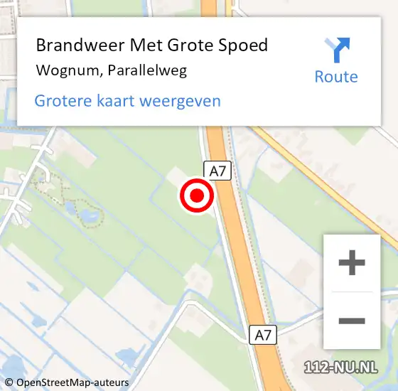 Locatie op kaart van de 112 melding: Brandweer Met Grote Spoed Naar Wognum, Parallelweg op 29 oktober 2022 06:32