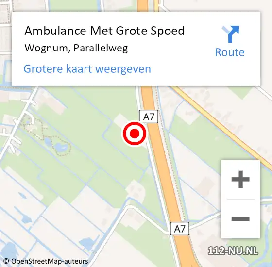 Locatie op kaart van de 112 melding: Ambulance Met Grote Spoed Naar Wognum, Parallelweg op 29 oktober 2022 06:35