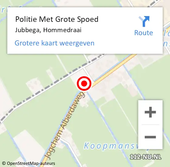 Locatie op kaart van de 112 melding: Politie Met Grote Spoed Naar Jubbega, Hommedraai op 29 oktober 2022 07:41
