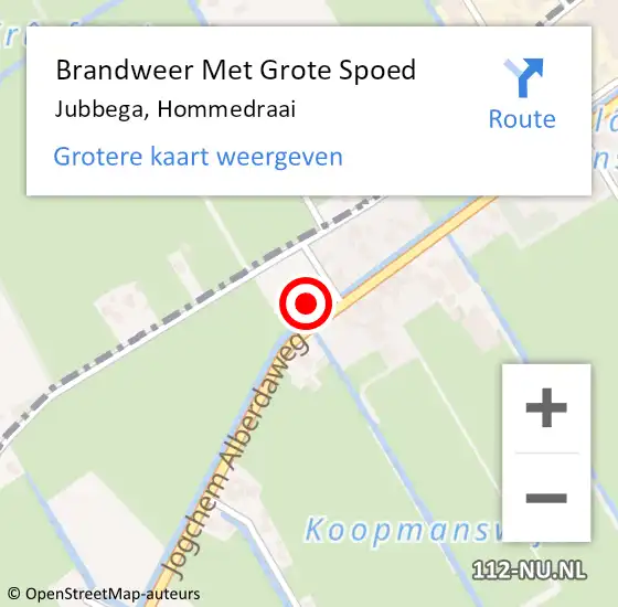 Locatie op kaart van de 112 melding: Brandweer Met Grote Spoed Naar Jubbega, Hommedraai op 29 oktober 2022 07:42