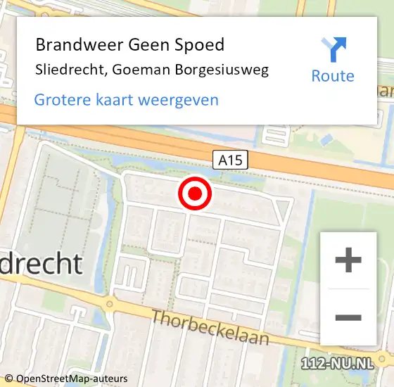 Locatie op kaart van de 112 melding: Brandweer Geen Spoed Naar Sliedrecht, Goeman Borgesiusweg op 29 oktober 2022 07:55