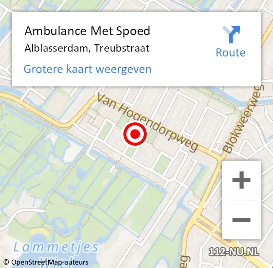 Locatie op kaart van de 112 melding: Ambulance Met Spoed Naar Alblasserdam, Treubstraat op 29 oktober 2022 07:58