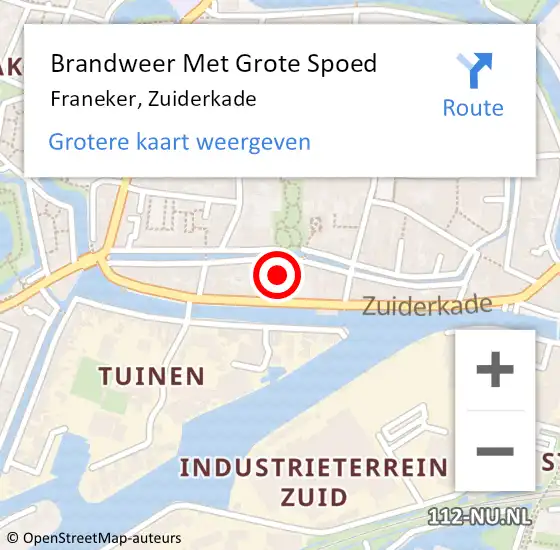 Locatie op kaart van de 112 melding: Brandweer Met Grote Spoed Naar Franeker, Zuiderkade op 29 oktober 2022 08:04