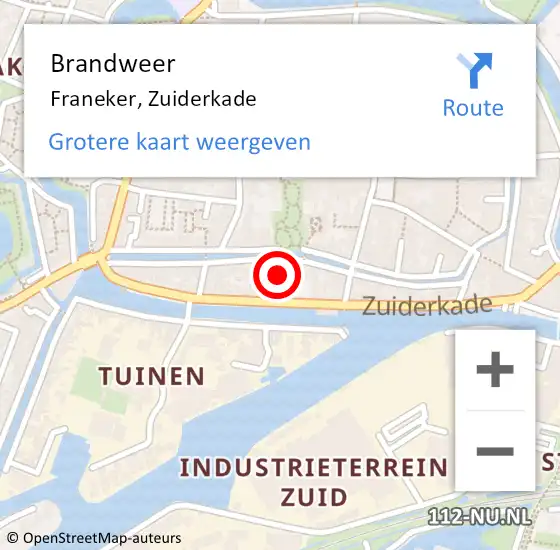 Locatie op kaart van de 112 melding: Brandweer Franeker, Zuiderkade op 29 oktober 2022 08:06