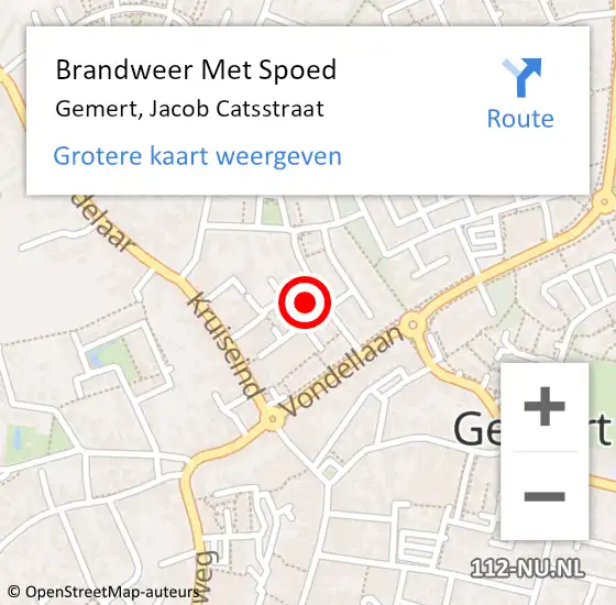 Locatie op kaart van de 112 melding: Brandweer Met Spoed Naar Gemert, Jacob Catsstraat op 29 oktober 2022 08:38