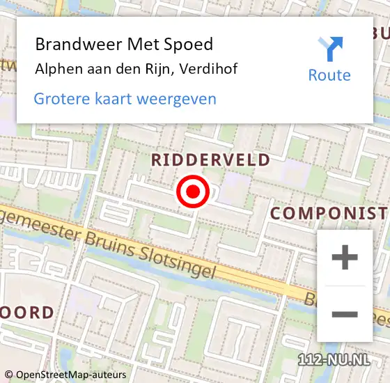 Locatie op kaart van de 112 melding: Brandweer Met Spoed Naar Alphen aan den Rijn, Verdihof op 29 oktober 2022 09:04