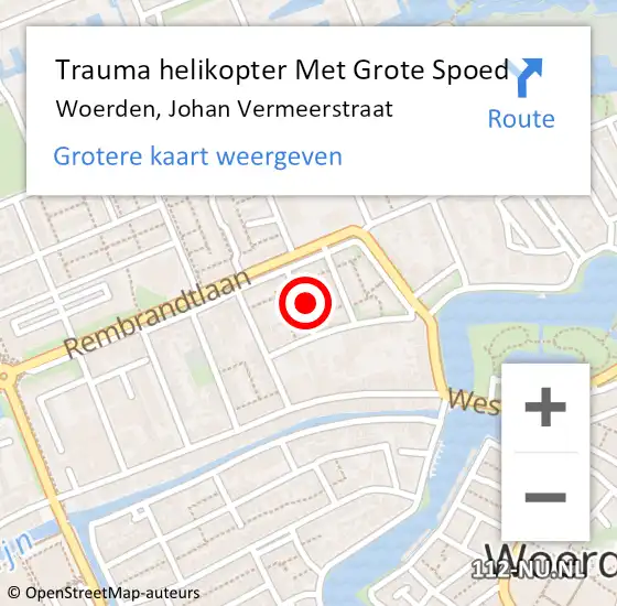 Locatie op kaart van de 112 melding: Trauma helikopter Met Grote Spoed Naar Woerden, Johan Vermeerstraat op 29 oktober 2022 09:40