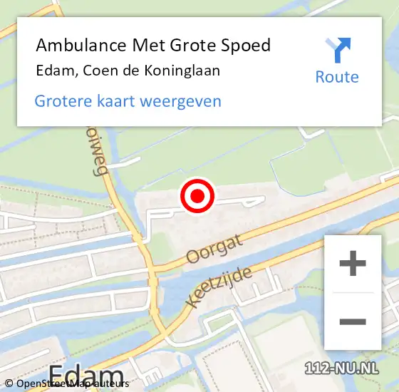 Locatie op kaart van de 112 melding: Ambulance Met Grote Spoed Naar Edam, Coen de Koninglaan op 29 oktober 2022 10:09