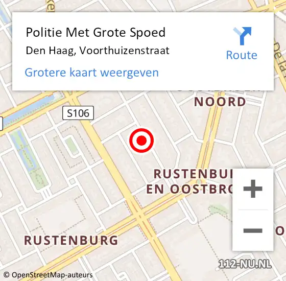 Locatie op kaart van de 112 melding: Politie Met Grote Spoed Naar Den Haag, Voorthuizenstraat op 29 oktober 2022 10:31