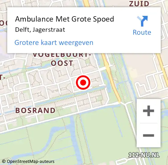Locatie op kaart van de 112 melding: Ambulance Met Grote Spoed Naar Delft, Jagerstraat op 29 oktober 2022 10:33