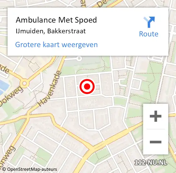 Locatie op kaart van de 112 melding: Ambulance Met Spoed Naar IJmuiden, Bakkerstraat op 29 oktober 2022 10:38