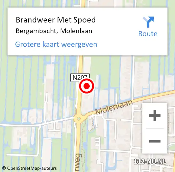 Locatie op kaart van de 112 melding: Brandweer Met Spoed Naar Bergambacht, Molenlaan op 29 oktober 2022 10:40