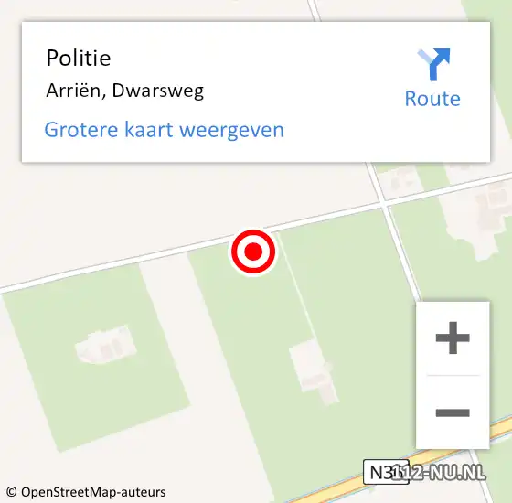 Locatie op kaart van de 112 melding: Politie Arriën, Dwarsweg op 29 oktober 2022 10:48