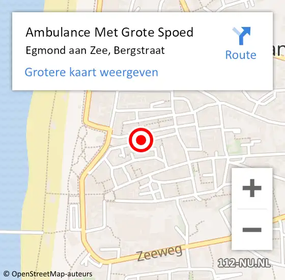 Locatie op kaart van de 112 melding: Ambulance Met Grote Spoed Naar Egmond aan Zee, Bergstraat op 29 oktober 2022 10:48