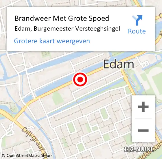 Locatie op kaart van de 112 melding: Brandweer Met Grote Spoed Naar Edam, Burgemeester Versteeghsingel op 29 oktober 2022 11:11