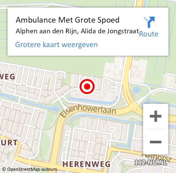 Locatie op kaart van de 112 melding: Ambulance Met Grote Spoed Naar Alphen aan den Rijn, Alida de Jongstraat op 29 oktober 2022 11:16