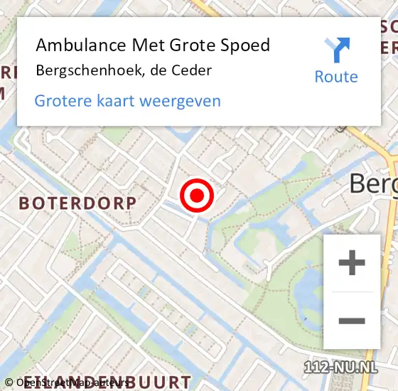 Locatie op kaart van de 112 melding: Ambulance Met Grote Spoed Naar Bergschenhoek, de Ceder op 29 oktober 2022 11:19