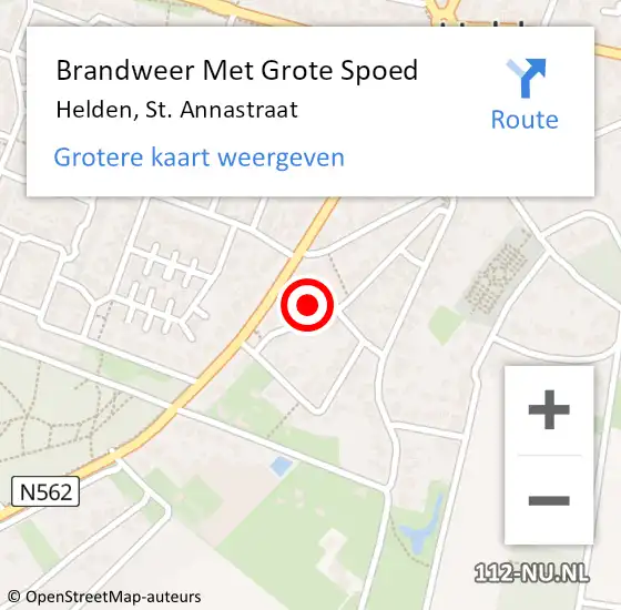 Locatie op kaart van de 112 melding: Brandweer Met Grote Spoed Naar Helden, St. Annastraat op 29 oktober 2022 12:22