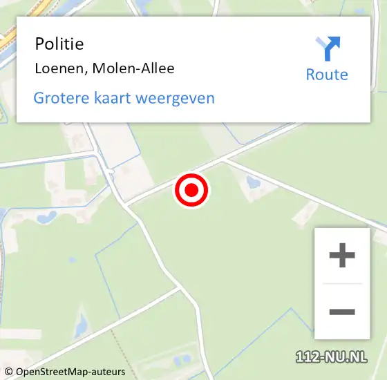 Locatie op kaart van de 112 melding: Politie Loenen, Molen-Allee op 29 oktober 2022 12:47