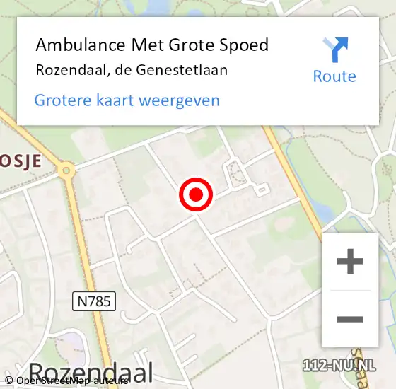 Locatie op kaart van de 112 melding: Ambulance Met Grote Spoed Naar Rozendaal, de Genestetlaan op 29 oktober 2022 12:47