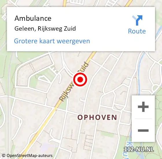 Locatie op kaart van de 112 melding: Ambulance Geleen, Rijksweg Zuid op 29 oktober 2022 12:56