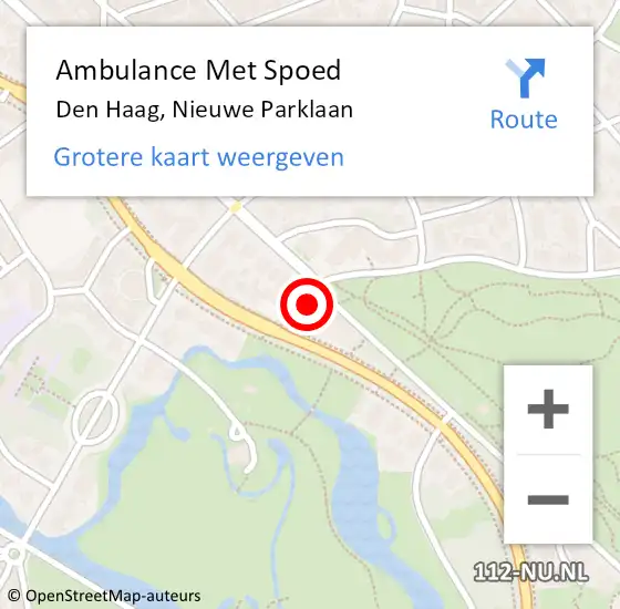 Locatie op kaart van de 112 melding: Ambulance Met Spoed Naar Den Haag, Nieuwe Parklaan op 29 oktober 2022 13:03