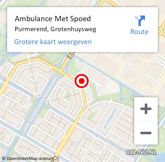 Locatie op kaart van de 112 melding: Ambulance Met Spoed Naar Purmerend, Grotenhuysweg op 29 oktober 2022 13:11