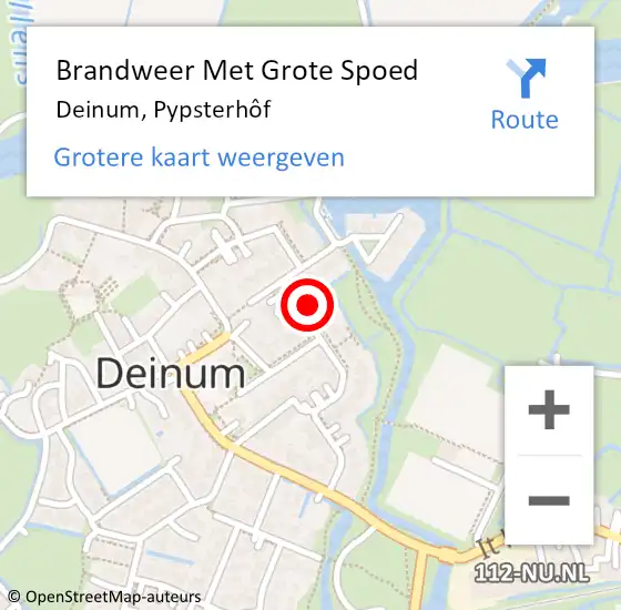 Locatie op kaart van de 112 melding: Brandweer Met Grote Spoed Naar Deinum, Pypsterhôf op 29 oktober 2022 13:14