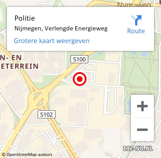 Locatie op kaart van de 112 melding: Politie Nijmegen, Verlengde Energieweg op 29 oktober 2022 13:18