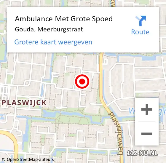 Locatie op kaart van de 112 melding: Ambulance Met Grote Spoed Naar Gouda, Meerburgstraat op 29 oktober 2022 13:19