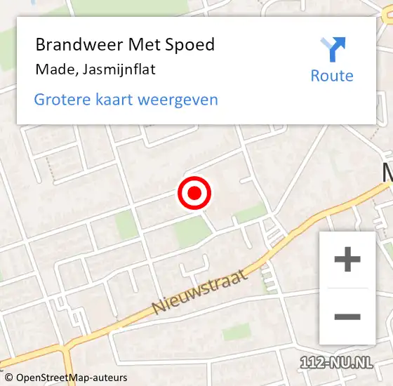 Locatie op kaart van de 112 melding: Brandweer Met Spoed Naar Made, Jasmijnflat op 29 oktober 2022 13:35