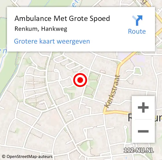 Locatie op kaart van de 112 melding: Ambulance Met Grote Spoed Naar Renkum, Hankweg op 29 oktober 2022 13:45