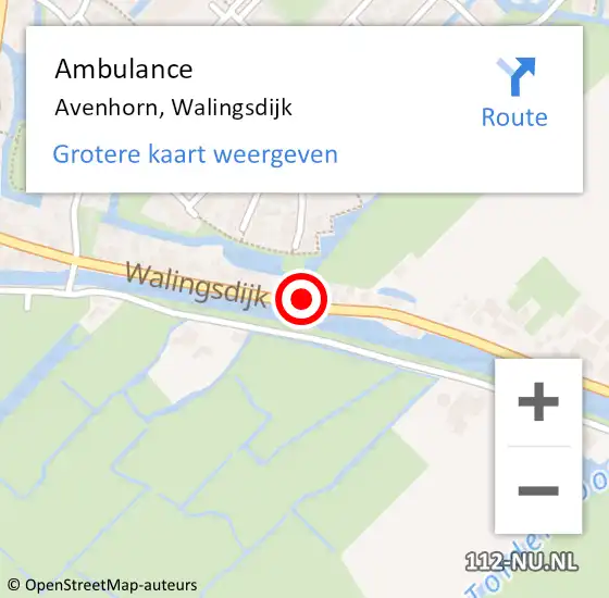 Locatie op kaart van de 112 melding: Ambulance Avenhorn, Walingsdijk op 29 oktober 2022 14:12