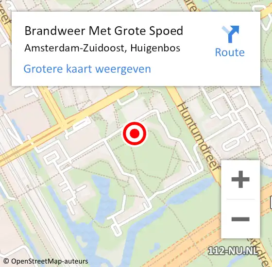 Locatie op kaart van de 112 melding: Brandweer Met Grote Spoed Naar Amsterdam-Zuidoost, Huigenbos op 29 oktober 2022 14:15