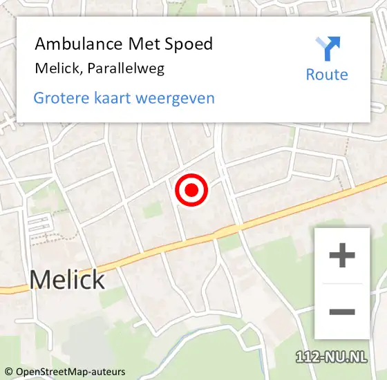 Locatie op kaart van de 112 melding: Ambulance Met Spoed Naar Melick, Parallelweg op 29 oktober 2022 14:15