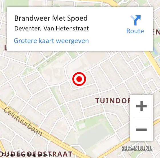 Locatie op kaart van de 112 melding: Brandweer Met Spoed Naar Deventer, Van Hetenstraat op 29 oktober 2022 14:19