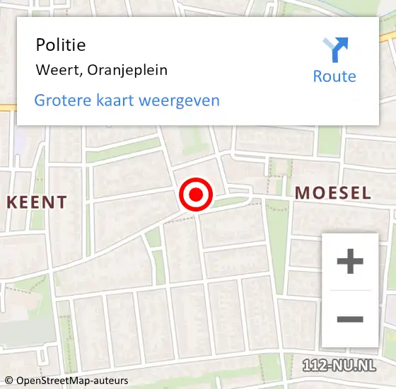 Locatie op kaart van de 112 melding: Politie Weert, Oranjeplein op 29 oktober 2022 14:37