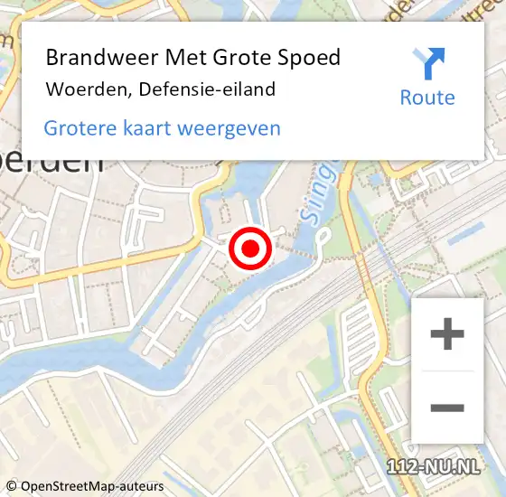 Locatie op kaart van de 112 melding: Brandweer Met Grote Spoed Naar Woerden, Defensie-eiland op 29 oktober 2022 14:42