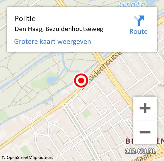 Locatie op kaart van de 112 melding: Politie Den Haag, Bezuidenhoutseweg op 29 oktober 2022 14:44