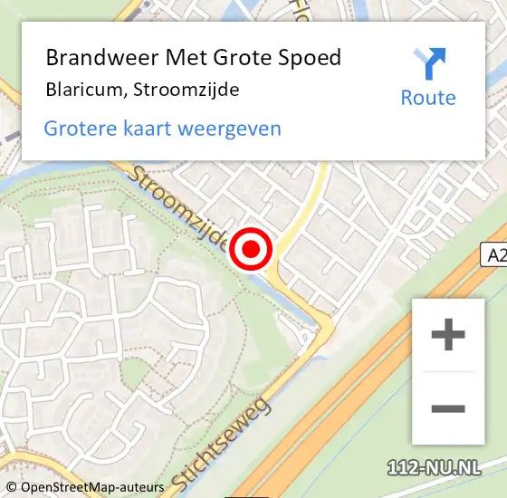 Locatie op kaart van de 112 melding: Brandweer Met Grote Spoed Naar Blaricum, Stroomzijde op 29 oktober 2022 14:47