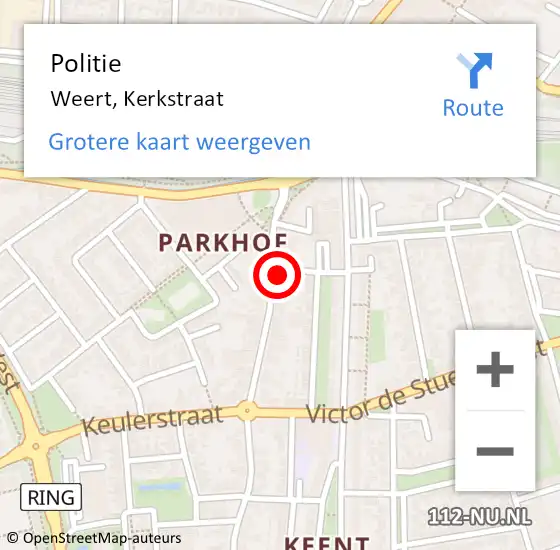 Locatie op kaart van de 112 melding: Politie Weert, Kerkstraat op 29 oktober 2022 14:48