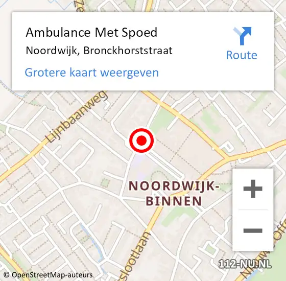 Locatie op kaart van de 112 melding: Ambulance Met Spoed Naar Noordwijk, Bronckhorststraat op 29 oktober 2022 14:49