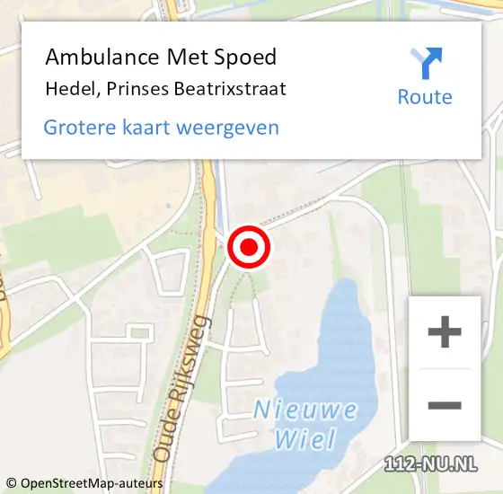 Locatie op kaart van de 112 melding: Ambulance Met Spoed Naar Hedel, Prinses Beatrixstraat op 29 oktober 2022 14:54