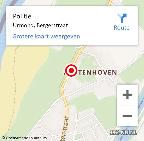 Locatie op kaart van de 112 melding: Politie Urmond, Bergerstraat op 29 oktober 2022 15:02