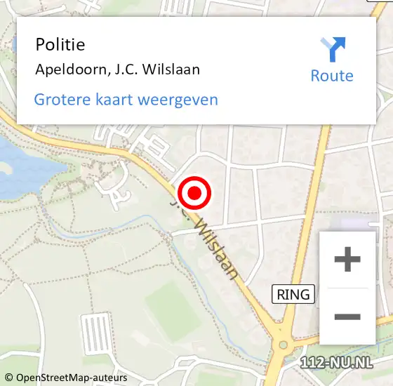 Locatie op kaart van de 112 melding: Politie Apeldoorn, J.C. Wilslaan op 29 oktober 2022 15:04