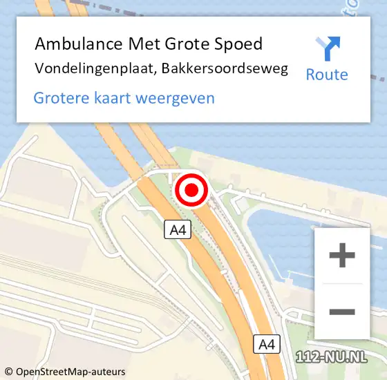 Locatie op kaart van de 112 melding: Ambulance Met Grote Spoed Naar Pernis, Bakkersoordseweg op 29 oktober 2022 15:11