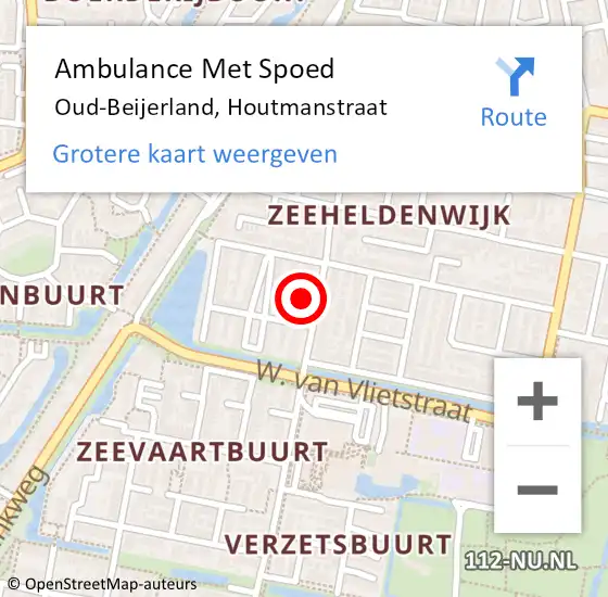 Locatie op kaart van de 112 melding: Ambulance Met Spoed Naar Oud-Beijerland, Houtmanstraat op 29 oktober 2022 15:31