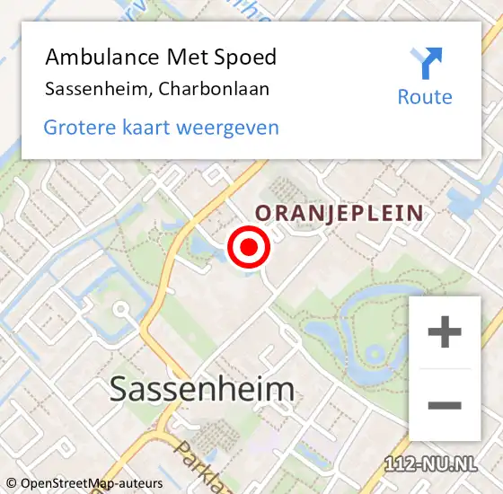 Locatie op kaart van de 112 melding: Ambulance Met Spoed Naar Sassenheim, Charbonlaan op 29 oktober 2022 15:36