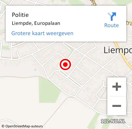 Locatie op kaart van de 112 melding: Politie Liempde, Europalaan op 29 oktober 2022 16:02