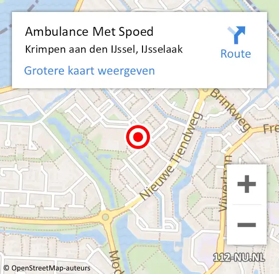 Locatie op kaart van de 112 melding: Ambulance Met Spoed Naar Krimpen aan den IJssel, IJsselaak op 29 oktober 2022 16:13